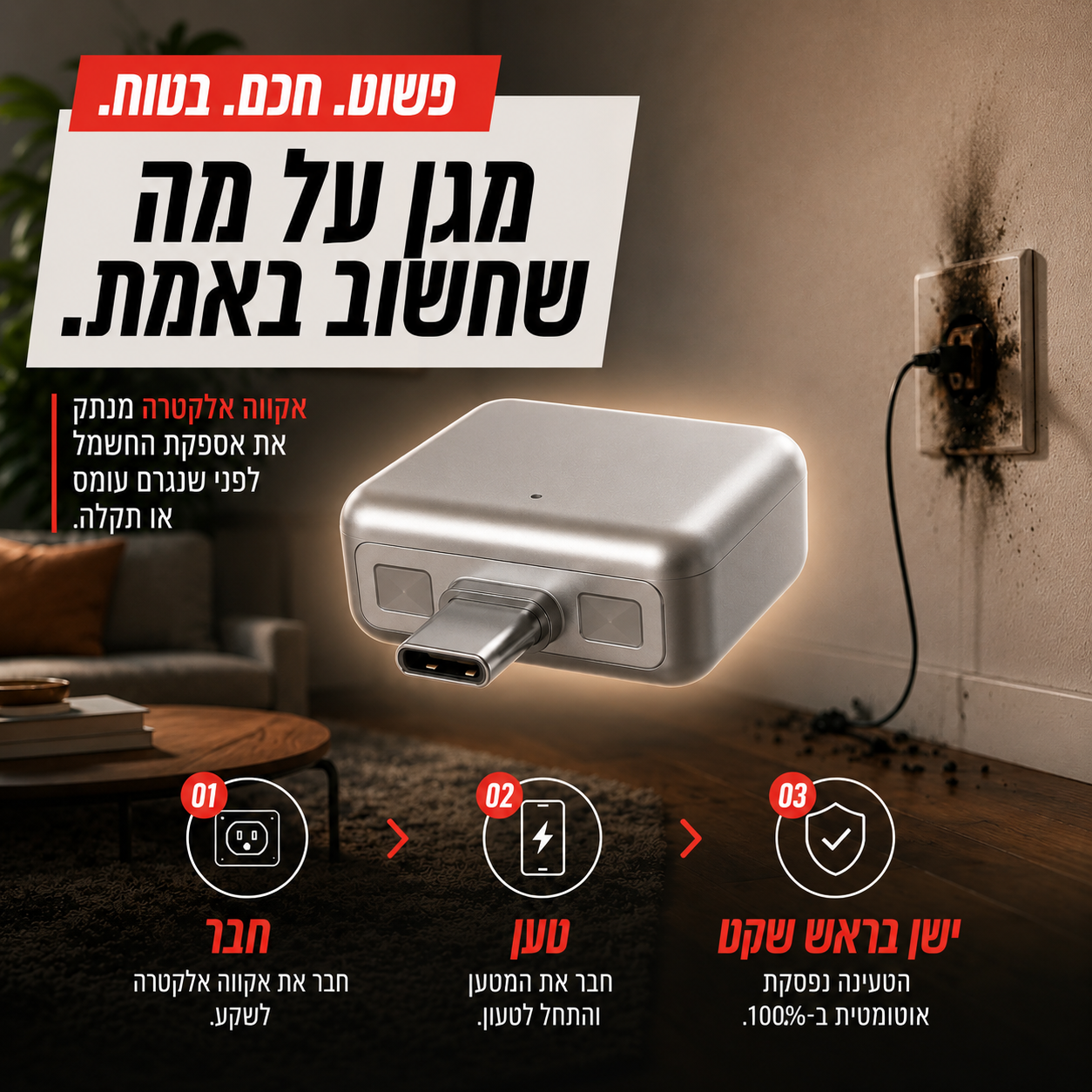 מתאם טעינה חכם ובטוח (Type C)